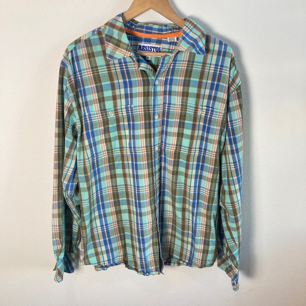 RESISTOL OUTDOORS Mens XL Plaid Long Sleeve Button Up Shirt Pockets Western